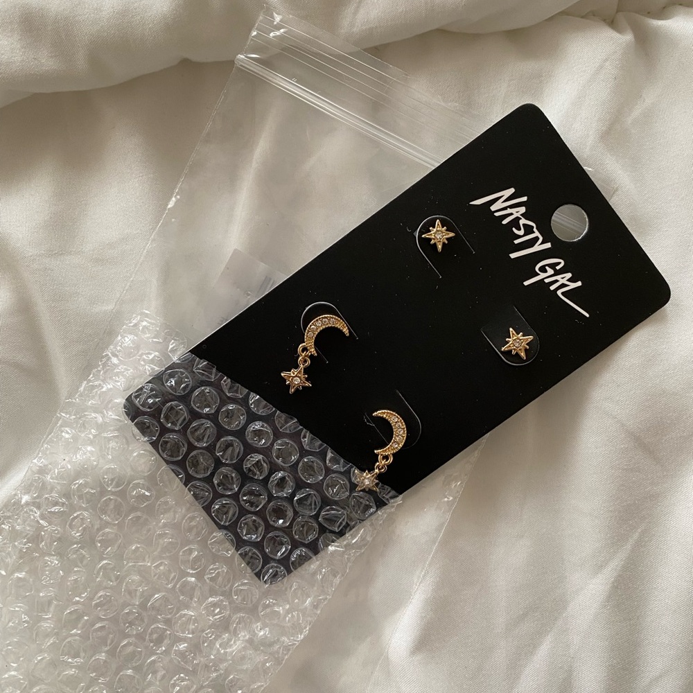 NASTY GAL To the Moon and Back Diamante 2-Pc Earrings NEW
